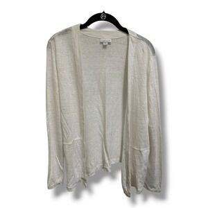 Pure Jill J. Jill White 100% Linen Open Front Cardigan Sweater With Pockets Sz S
